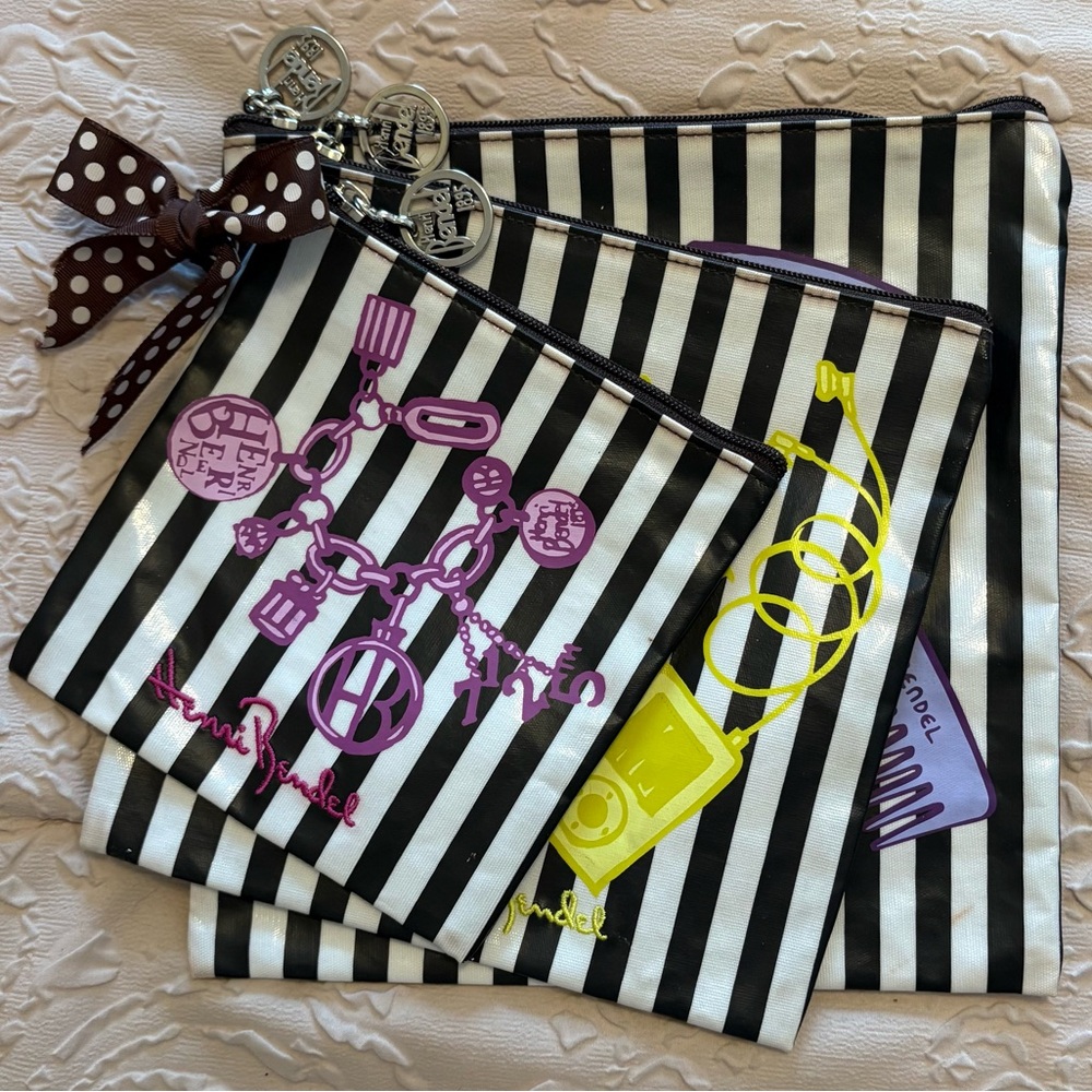 Henri Bendel Neon Art Pouches Silver Hardware Set of 3